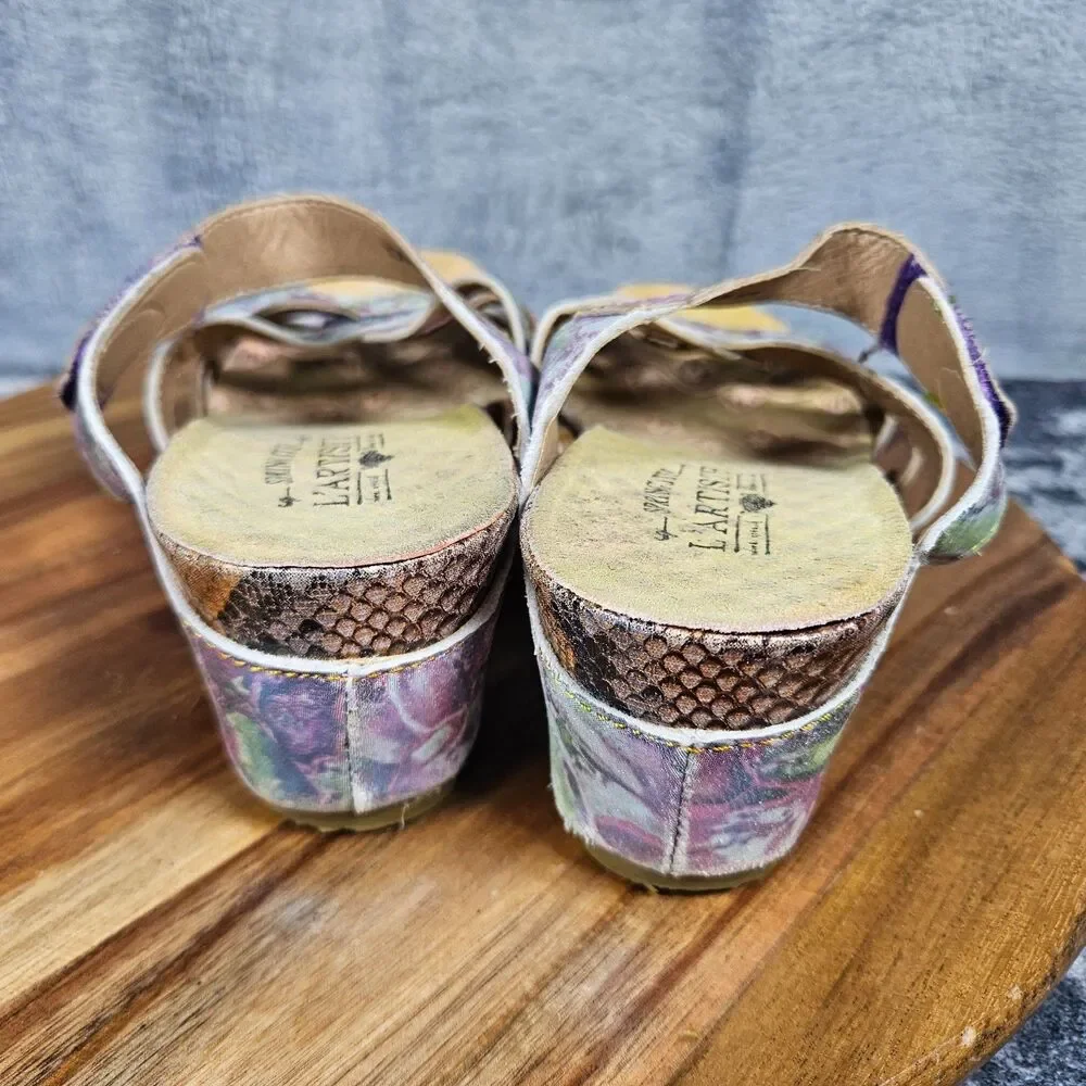 L'artiste Spring Step Yorini Multicolor Leather Wedge Sandals Womens 38 US 7.5 8